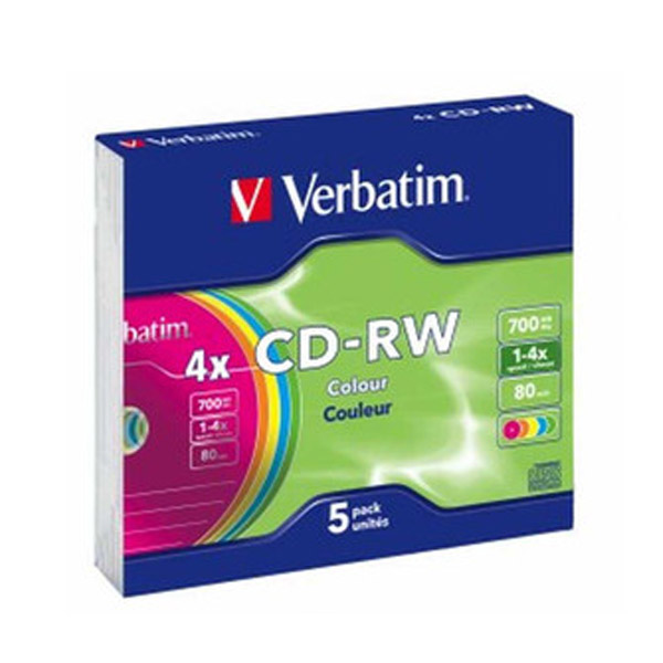 Verbatim CD-RW 5 Pack Colour Slim Jewel Case 43133 Questions & Answers